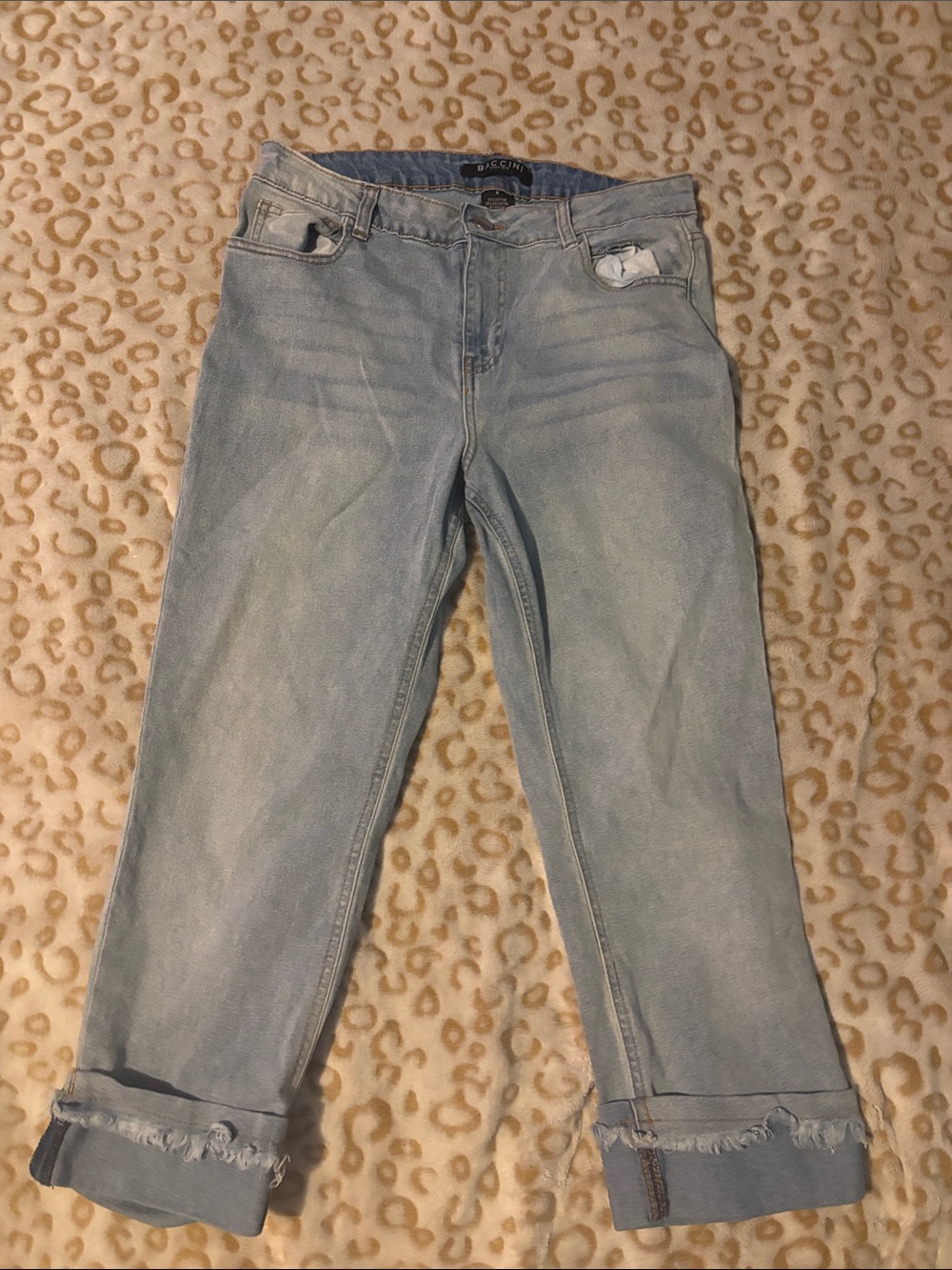 Baccini Light Blue Cropped Frayed Hem Jeans